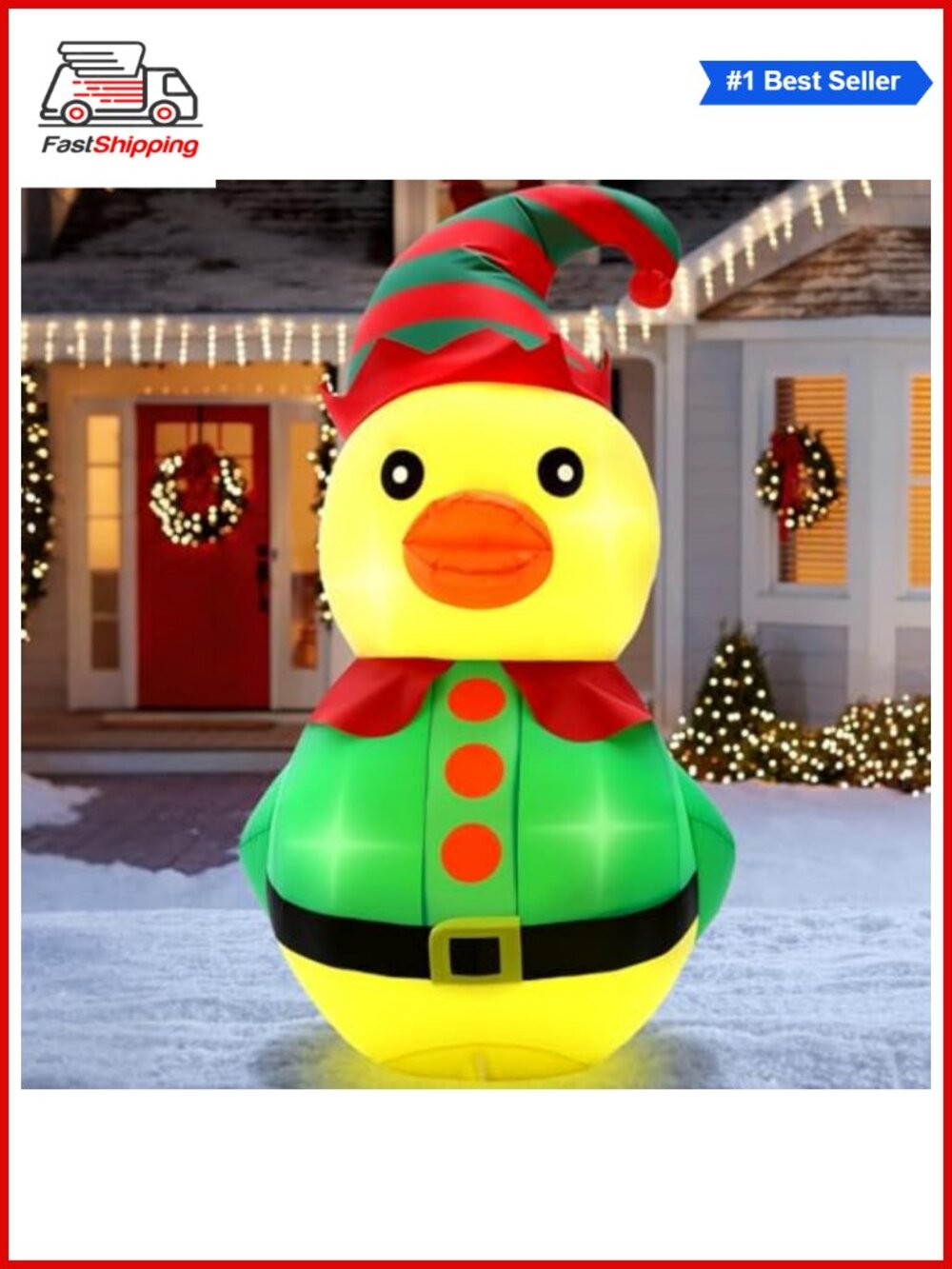 🎅 4 ft Christmas Inflatable Elf Duck Polyester LED Yard Decoration